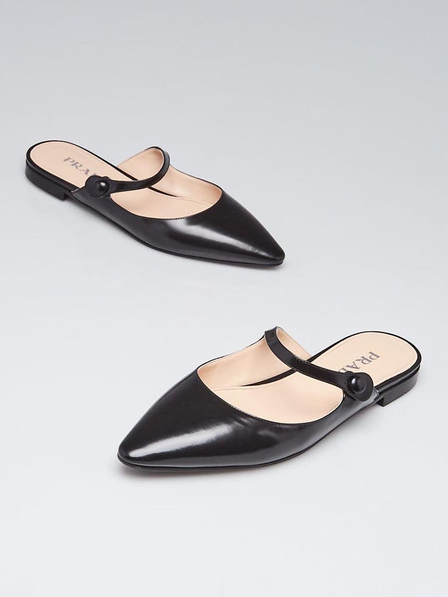 Prada Black Leather Mary Jane Mule Flats Size 7.5/38