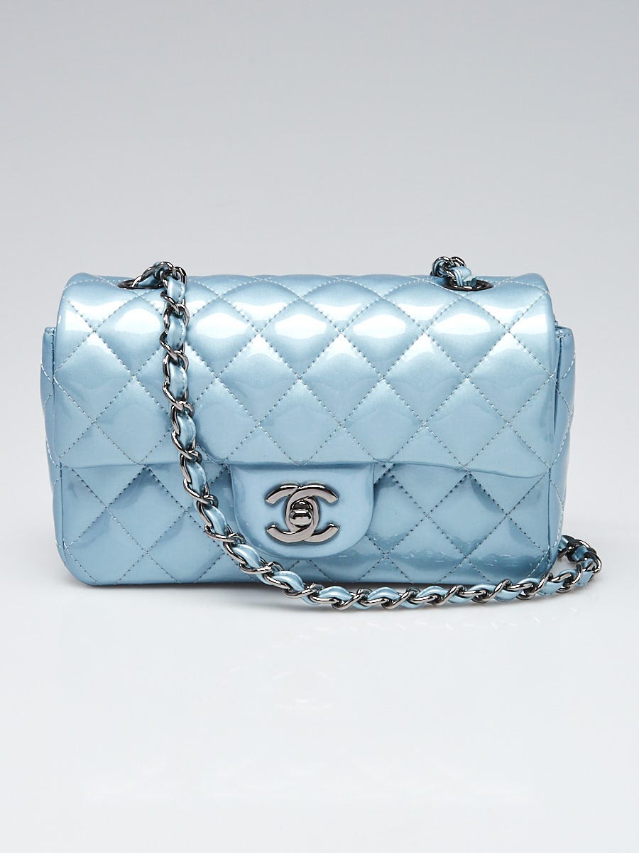 Chanel Light Blue Metallic Patent Leather Classic New Mini Flap Bag - Yoogi's  Closet