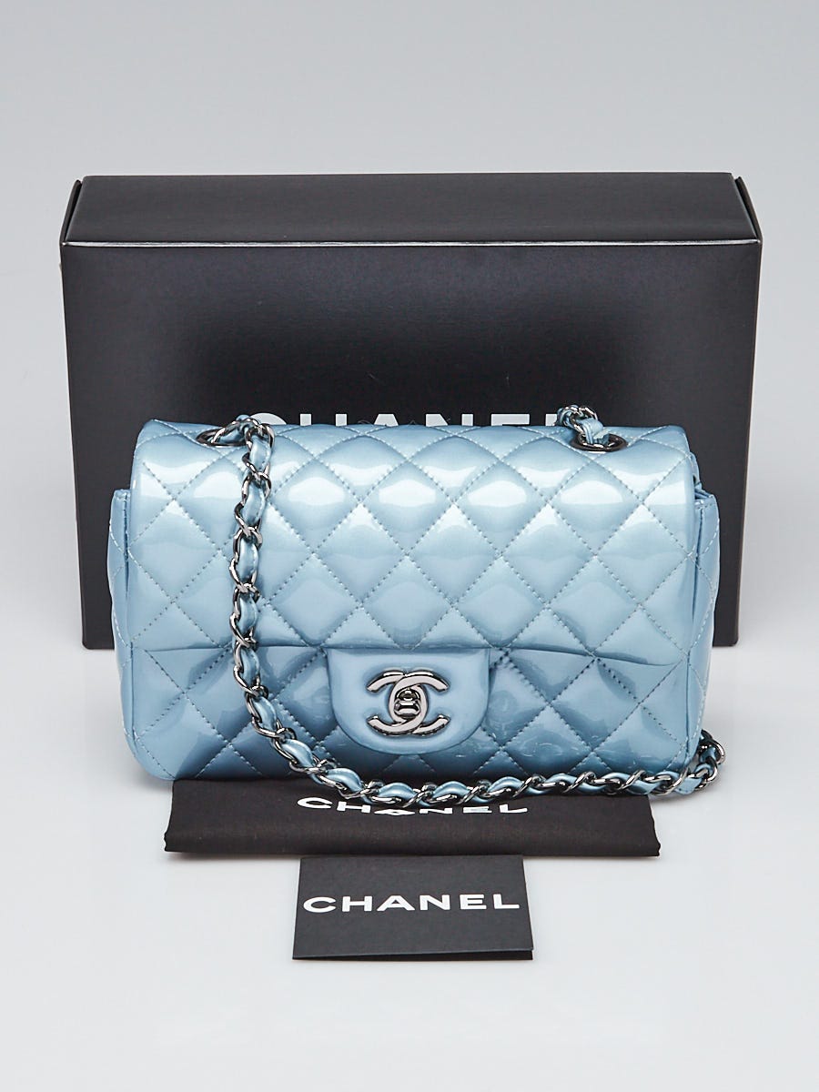 Chanel Light Blue Metallic Patent Leather Classic New Mini Flap
