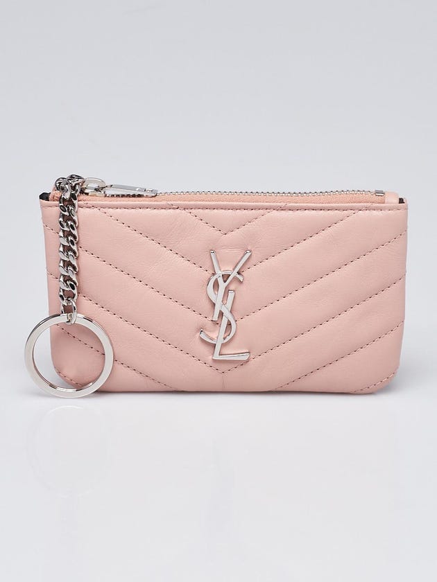 Yves Saint Laurent Pink Quilted Leather Monogram Loulou Mini Zip Pouch and Key Holder