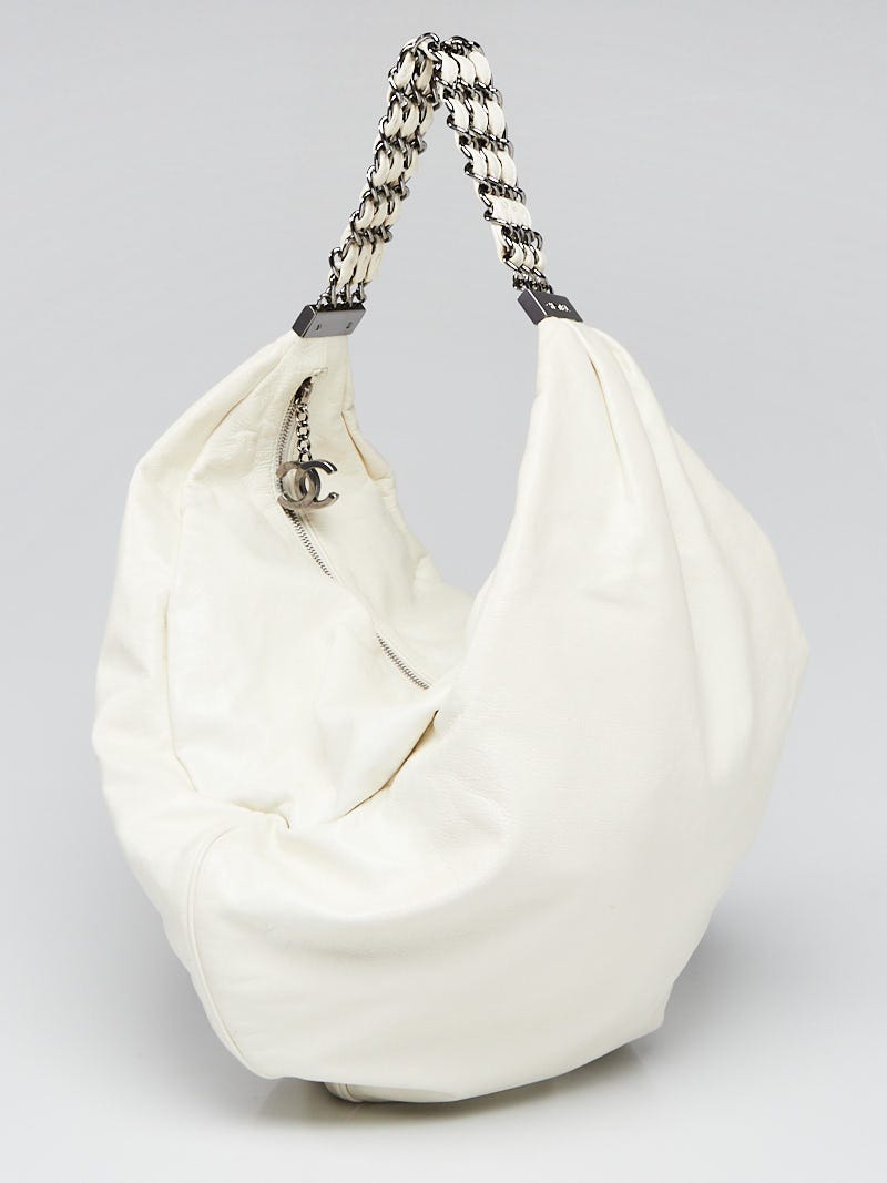 Chanel White Leather Rock and Chain Hobo Bag - Yoogi's Closet