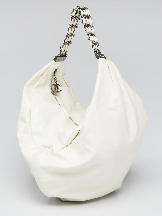 Chanel White Leather Rock and Chain Hobo Bag