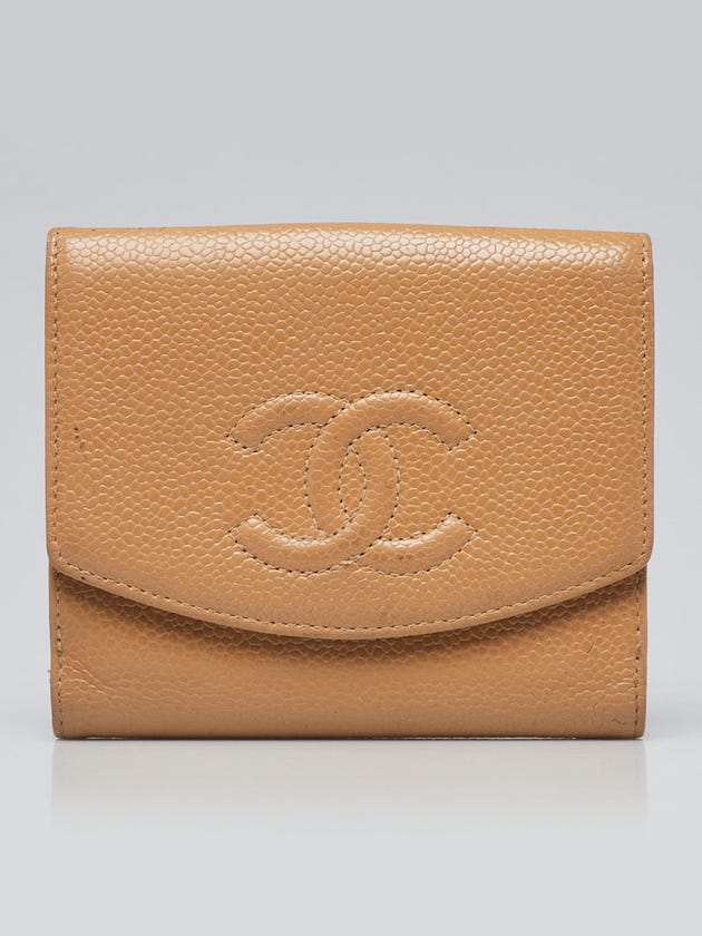 Chanel Beige Caviar Leather CC Compact Wallet