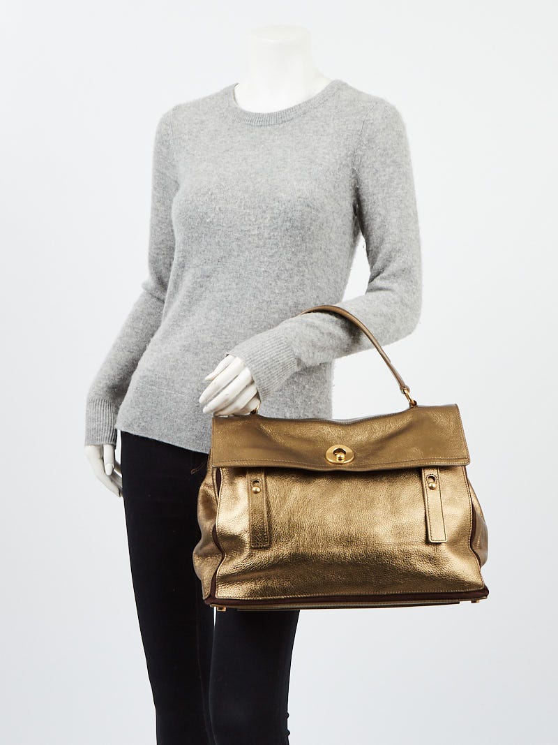 Yves Saint Laurent Metallic Gold Leather Large Muse Two Bag