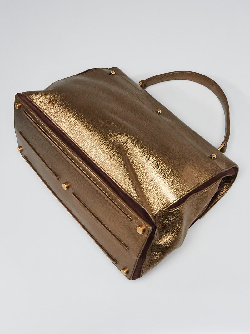 Yves Saint Laurent Metallic Gold Leather Large Muse Two Bag