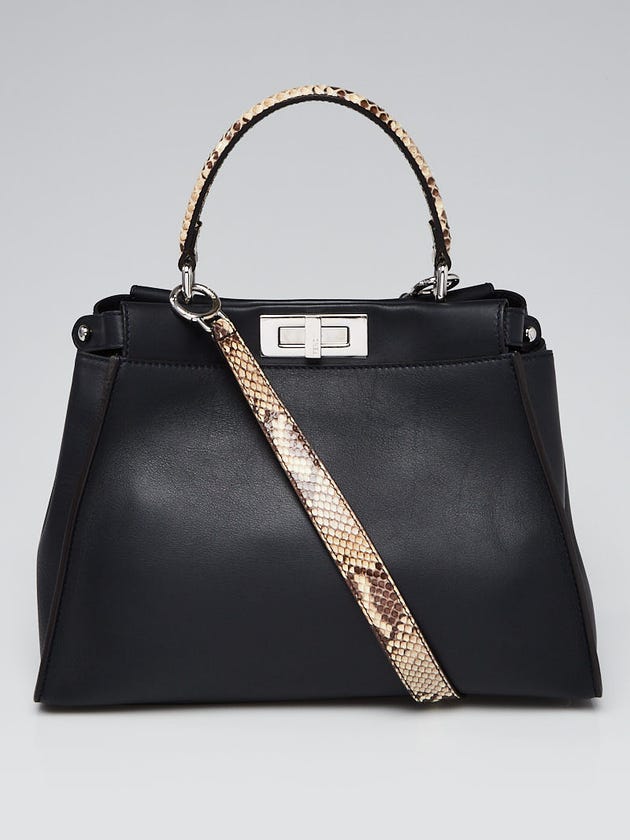 Fendi Navy Blue Leather and Python Monster Eyes Medium Peekaboo Bag 8BN290