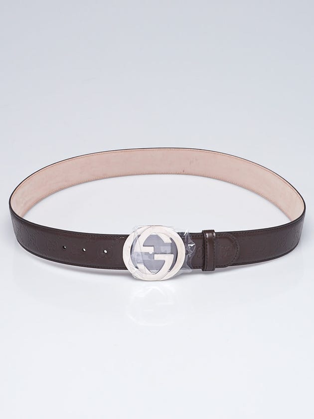 Gucci Brown Embossed Leather Interlocking G Buckle Belt Size 100/40