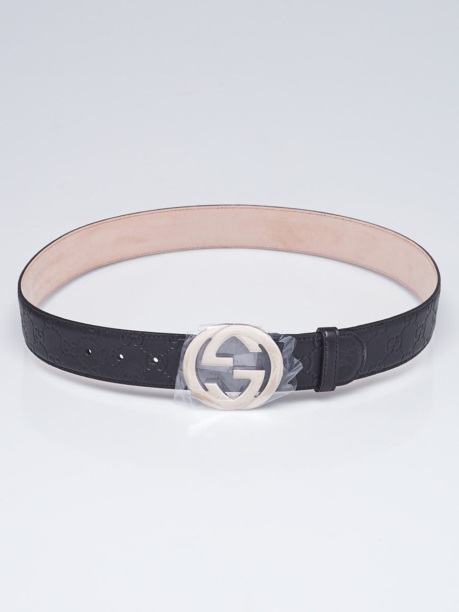 Gucci Black Embossed Leather Interlocking G Buckle Belt Size  display picture 1