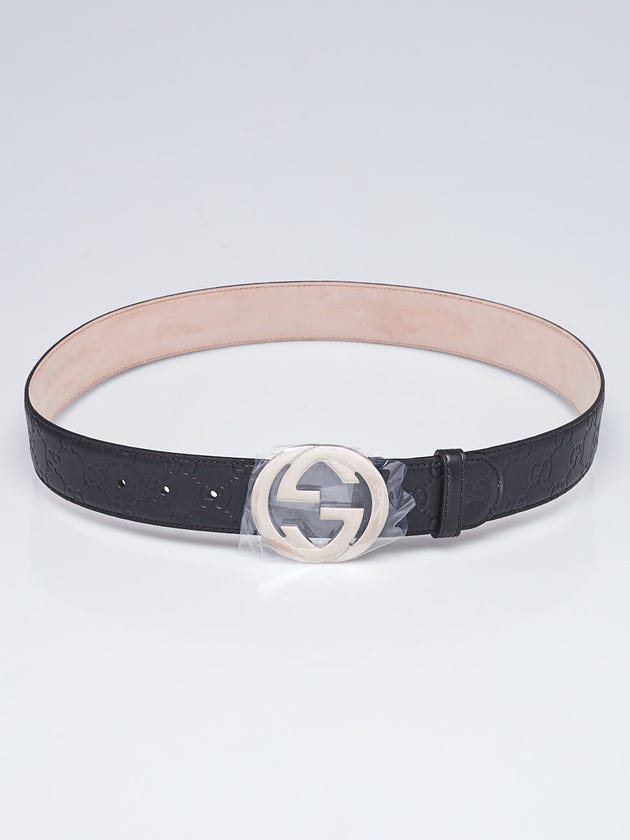 Gucci Black Embossed Leather Interlocking G Buckle Belt Size 90/36