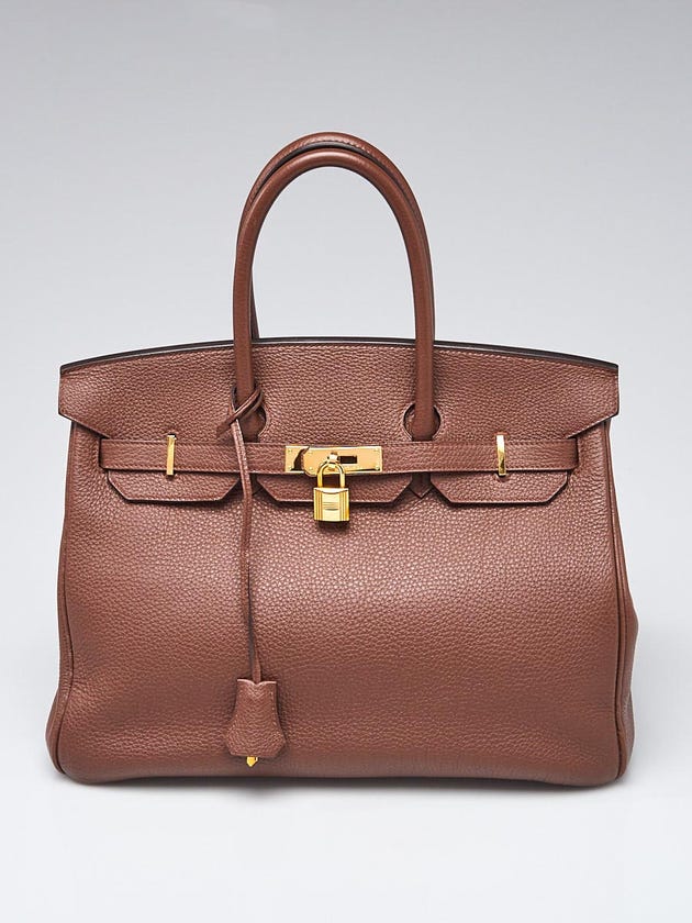 Hermes 35cm Brulee Togo Leather Gold Plated Birkin Bag