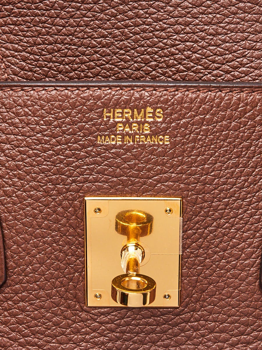 Hermes 35cm Brulee Togo Leather Gold Plated Birkin Bag - Yoogi's Closet