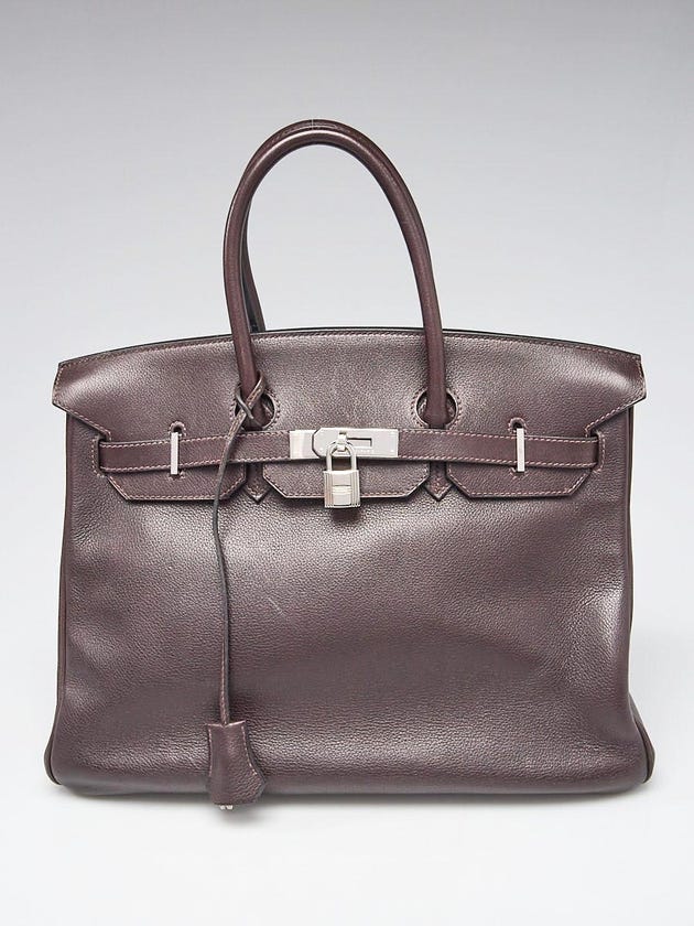 Hermes 35cm Ebene Evergrain Leather Palladium Plated Birkin Bag
