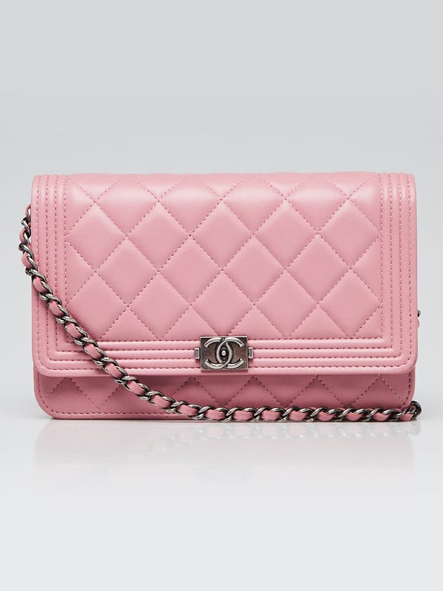 Chanel Pink Quilted Lambskin Leather Boy WOC Clutch Bag