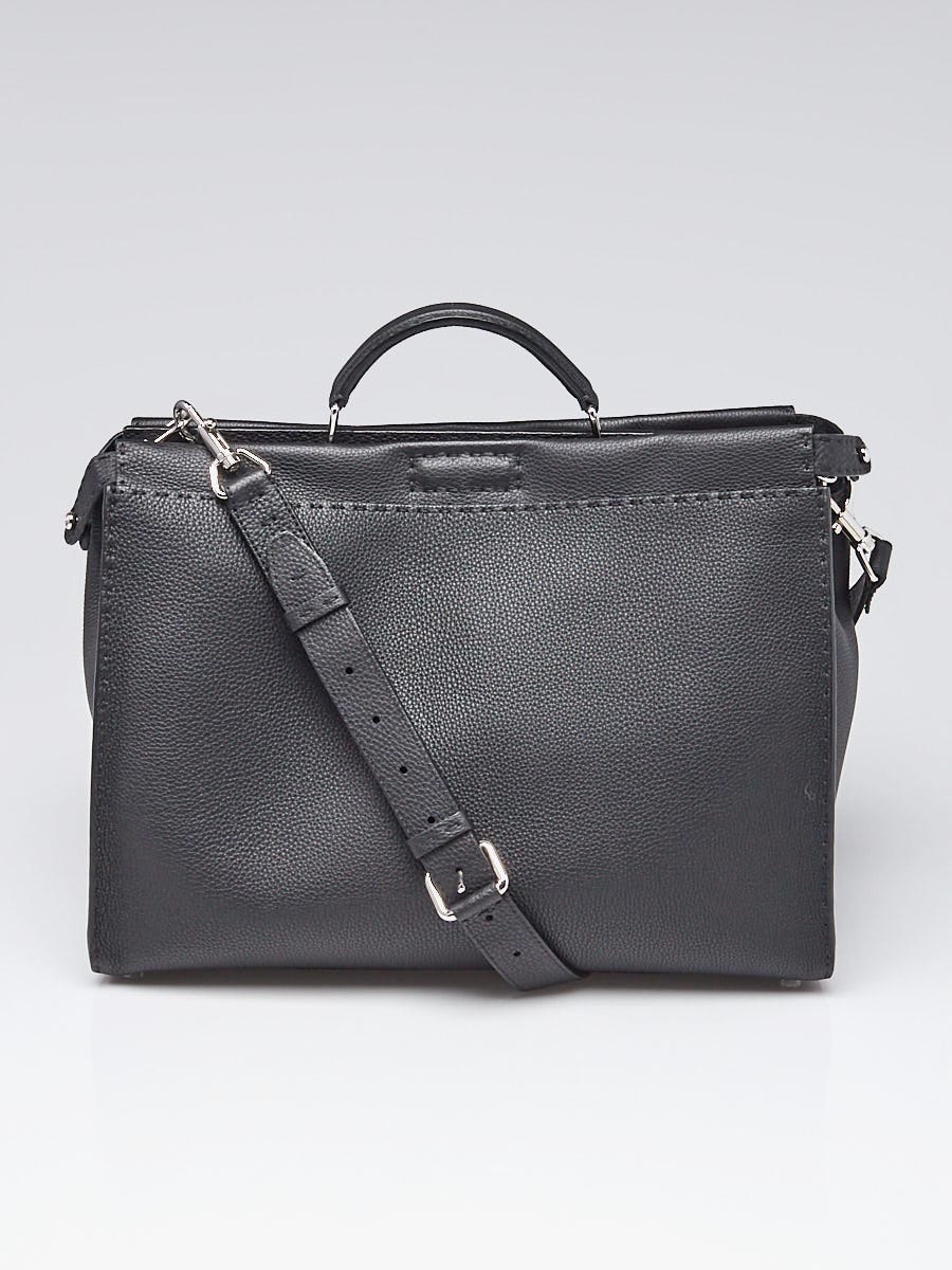 Fendi Black Selleria Leather Medium Peekaboo Bag 7VA388 - Yoogi's ...