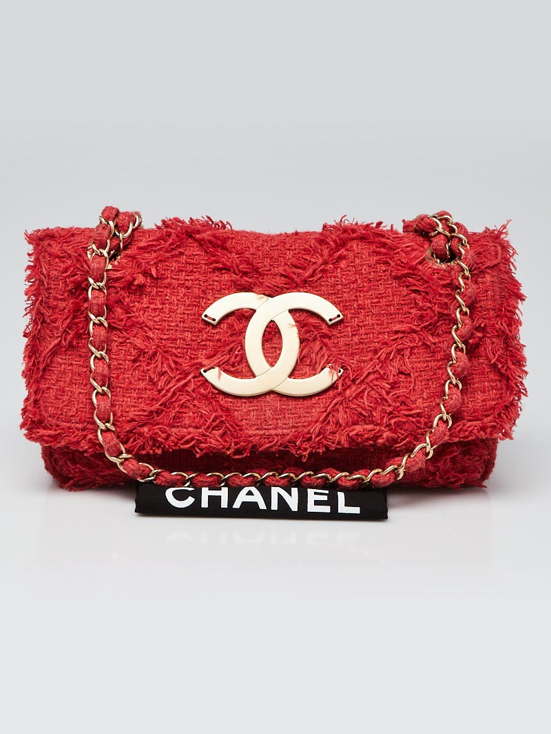 Chanel Red Diamond Stitch Tweed Medium Nature Flap Bag - Yoogi's