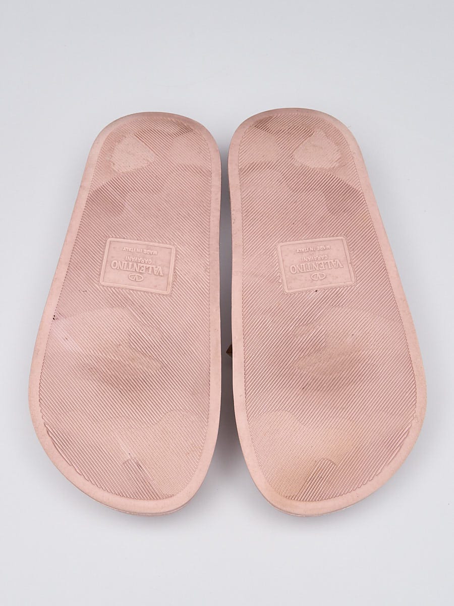 スリッポン VALENTINO ANTIQUED PINK LEATHER ROCKSTUD SLIPPERS Valentino Garavani Antiqued Pink Leather Rockstud Slippers