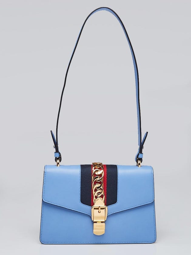 Gucci Blue Smooth Calfskin Leather Small Sylvie Shoulder Bag