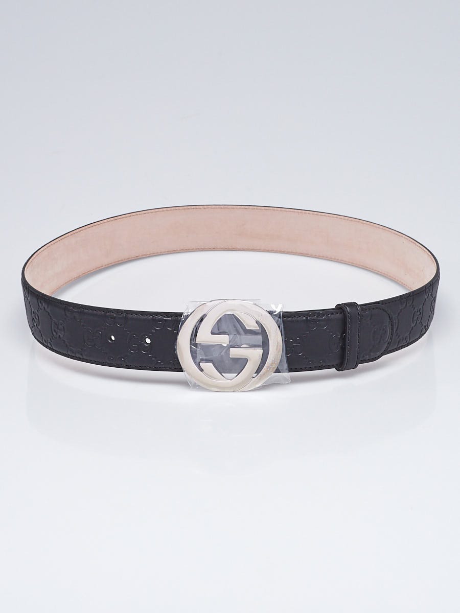 Gucci Black Embossed Leather Interlocking G Buckle Belt Size 90/36