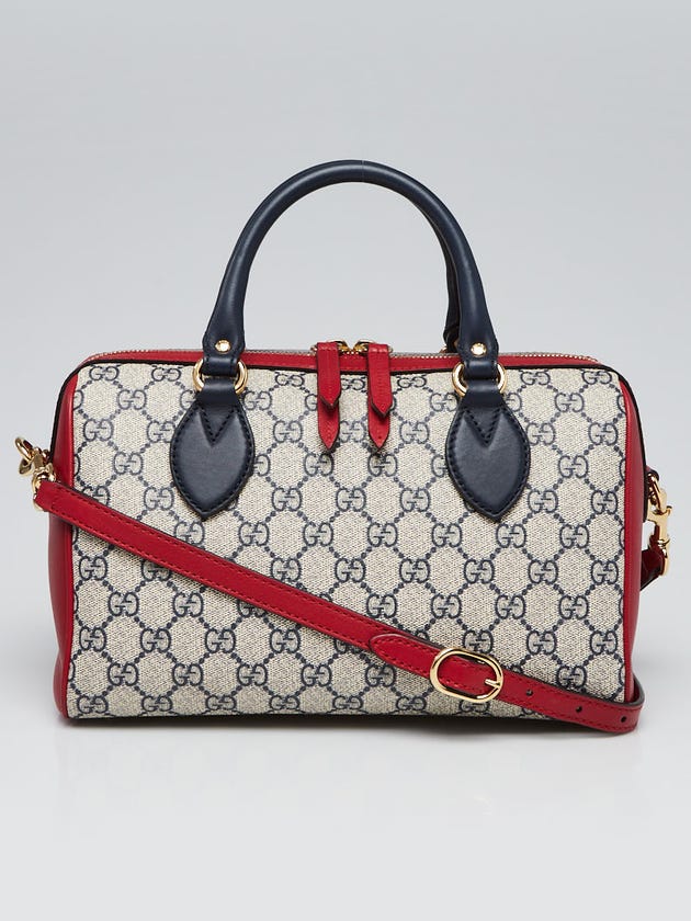 Gucci Beige/Blue/Red GG Coated Canvas Supreme Top Handle Small Boston Bag