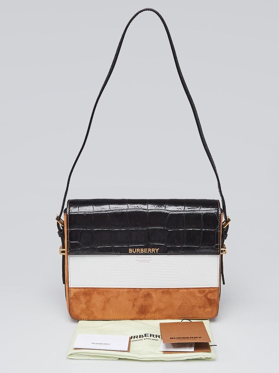 Burberry Small Grace BLACK Stripe Leather Strap Handbag Bag Black Purse  Italy NW: Handbags