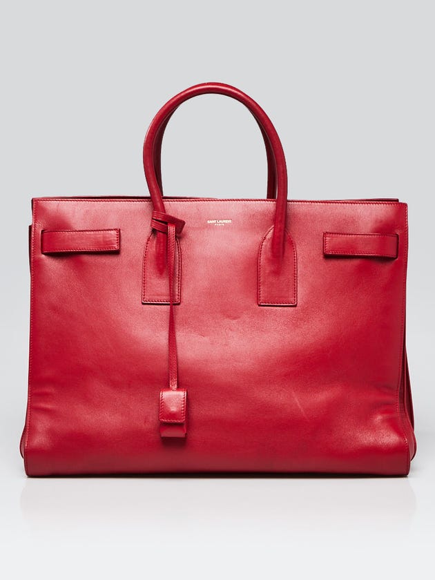 Yves Saint Laurent Red Leather Large Sac de Jour Tote Bag