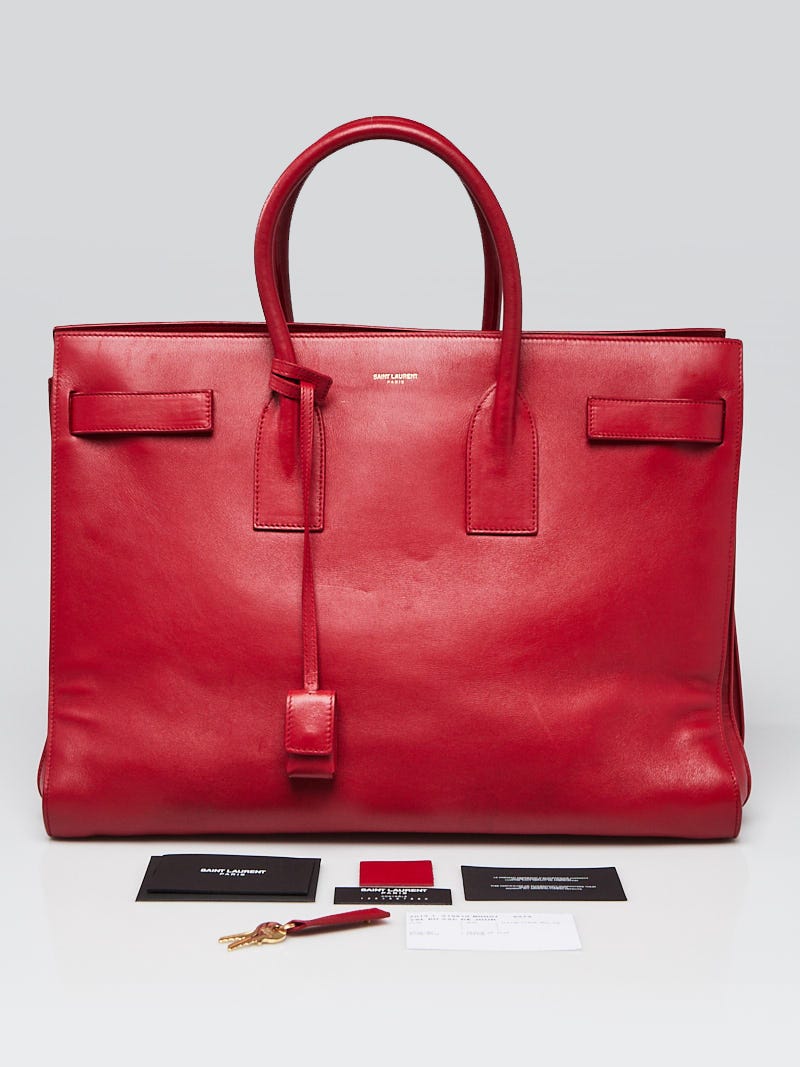 Yves Saint Laurent Red Leather Large Sac de Jour Tote Bag - Yoogi's Closet