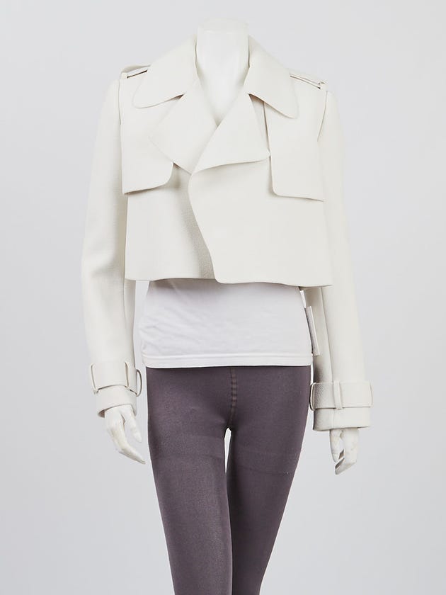 Balenciaga White Polyester Crop Trench Jacket Size 4/36