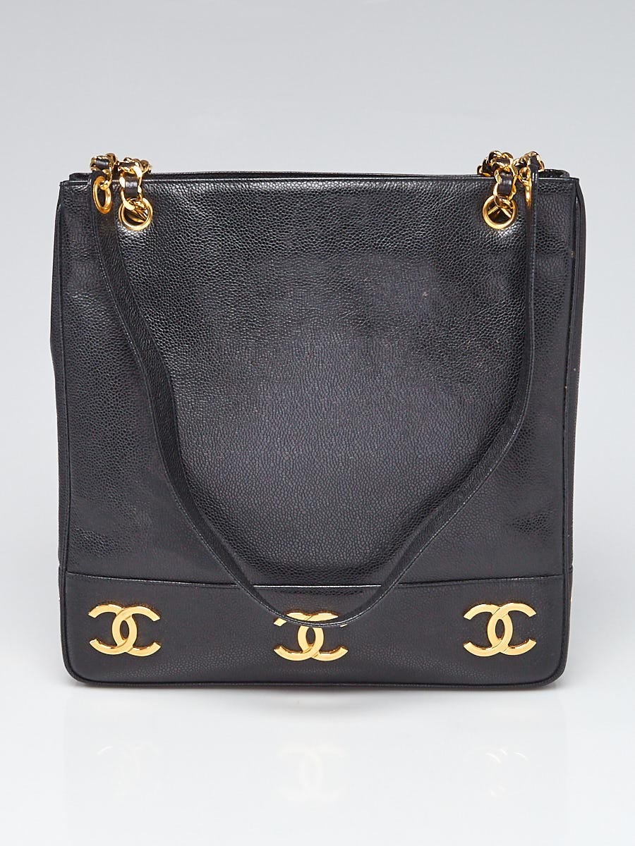 Chanel Black Caviar Leather CC Tote Bag - Yoogi's Closet