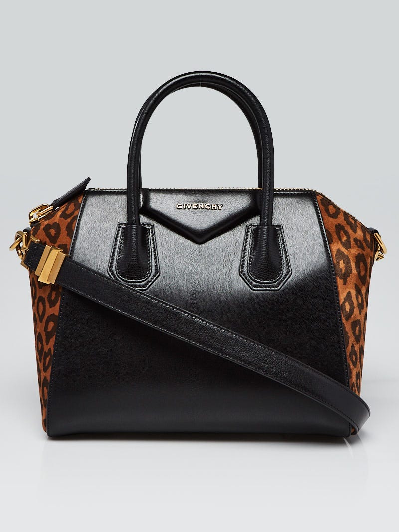 Givenchy Black Leather and Leopard Print Suede Small Antigona Bag Small Antigona  Bag - Yoogi's Closet