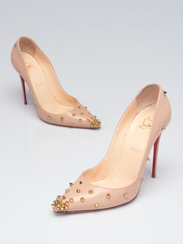 Christian Louboutin Beige Kid Leather and Gold Degraspike 120 Pumps Size 9/39.5