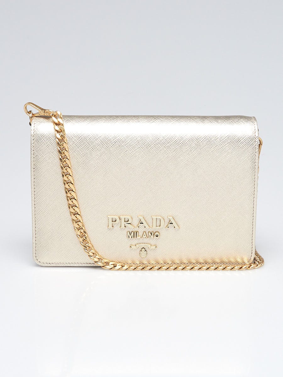PRADA Wallet Chain 1BP012 Chain wallet Safiano leather/Gold Hardware Black  Women Used