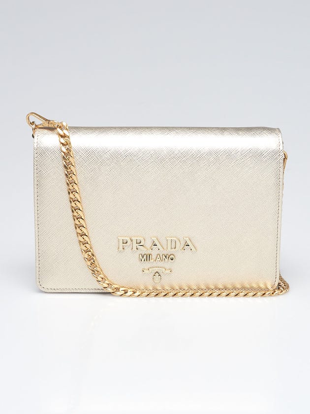 Prada Gold Saffiano Leather Crossbody Bag - 1BP012