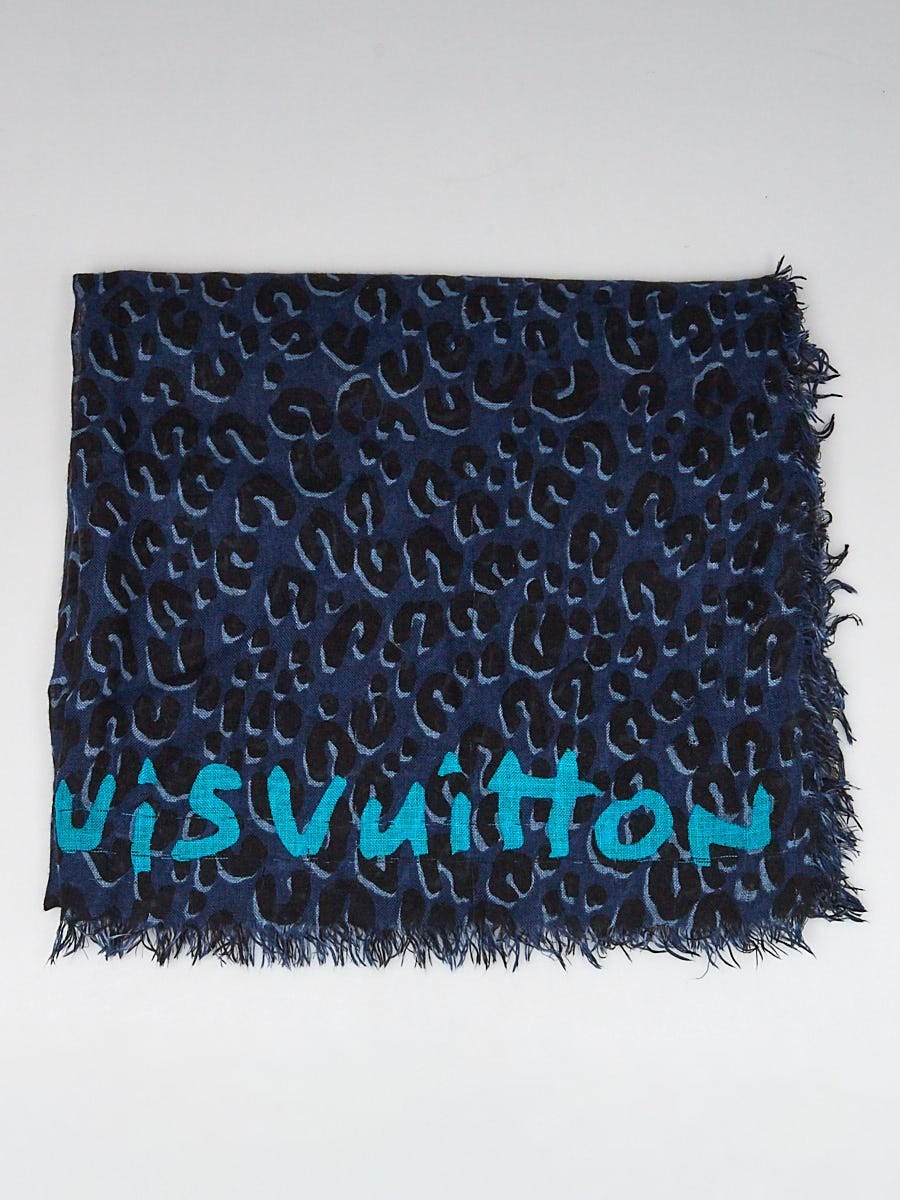 Louis Vuitton Spray Bleu Cashmere/Silk Stephen Sprouse Leopard