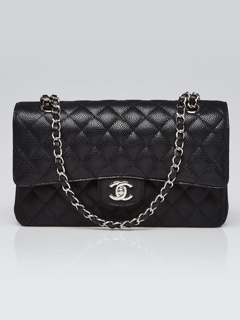 Chanel Black Quilted Caviar Leather Classic Medium Double Flap Bag