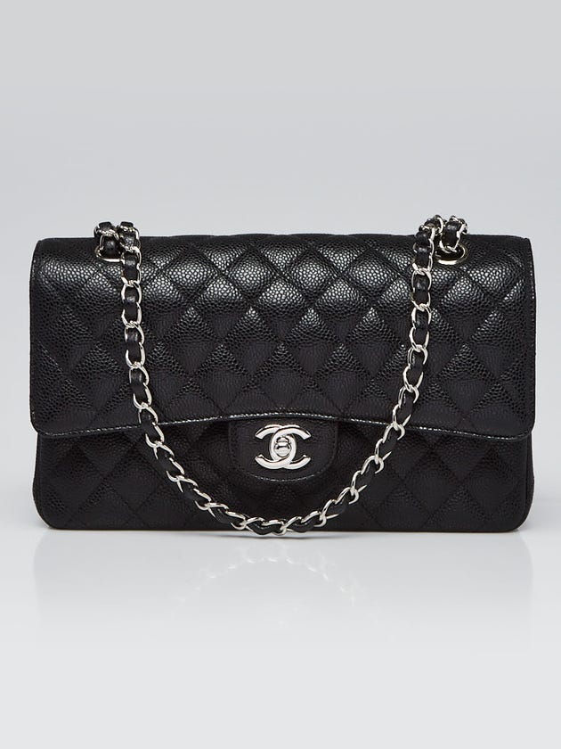 Chanel Black Quilted Caviar Leather Classic Medium Double Flap Bag