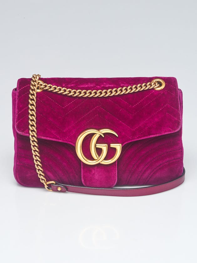 Gucci Purple Quilted Velvet Medium Marmont Shoulder Bag