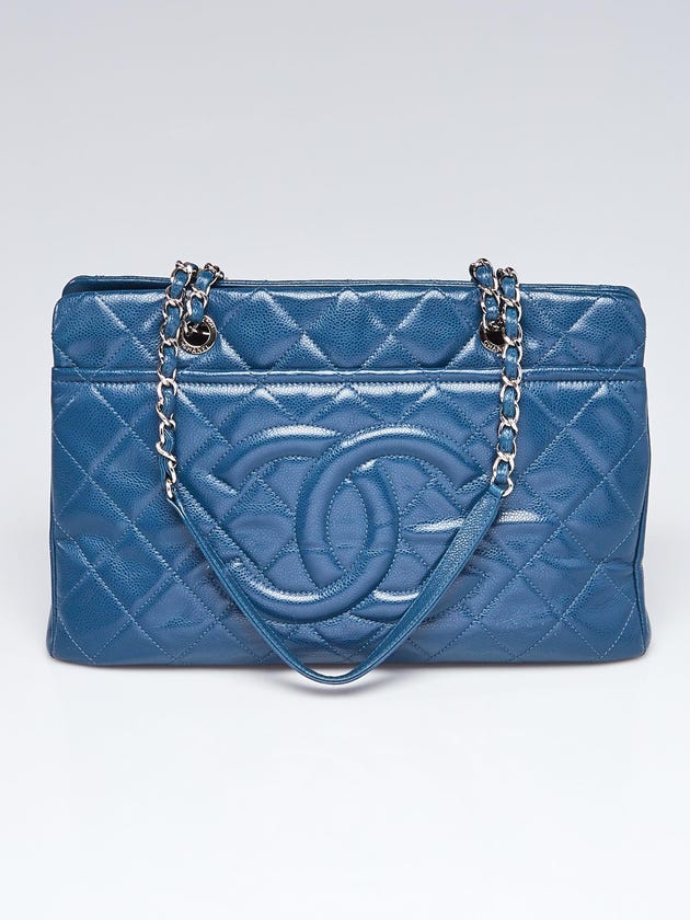 Chanel Blue Quilted Caviar Leather Timeless CC Soft Shopping Large Tote Bag