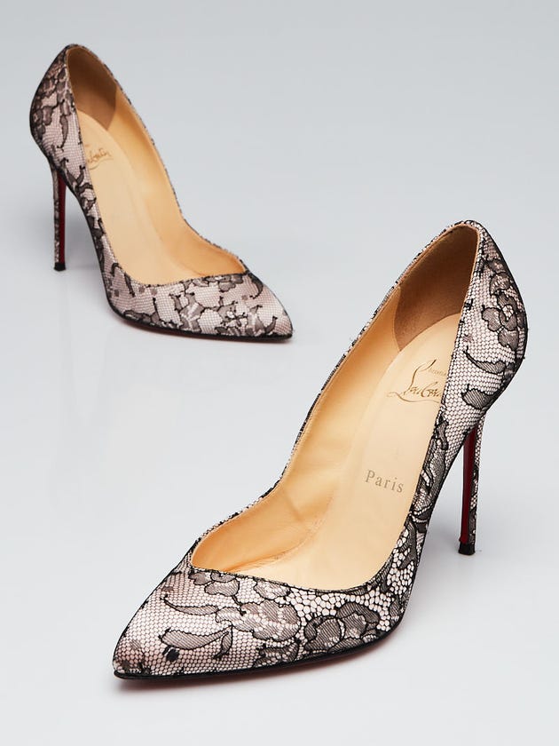 Christian Louboutin Pink/Black Crepe Lace Pigalle 120 Pumps Size 7.5/38