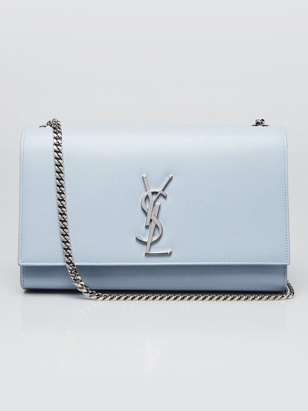 Yves Saint Laurent Paper Blue Grained Leather Monogram Medium Kate Flap Bag