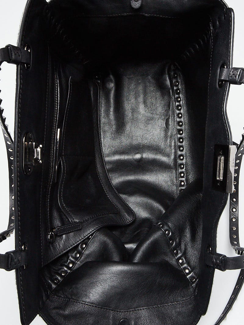 Valentino Black Leather and Calf Hair Zebra Print Rockstud