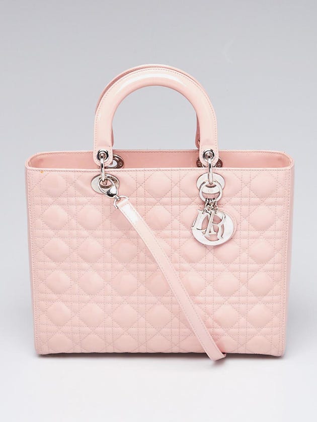 Christian Dior Light Pink Cannage Quilted Patent Leather Large Lady Dior Tote Bag