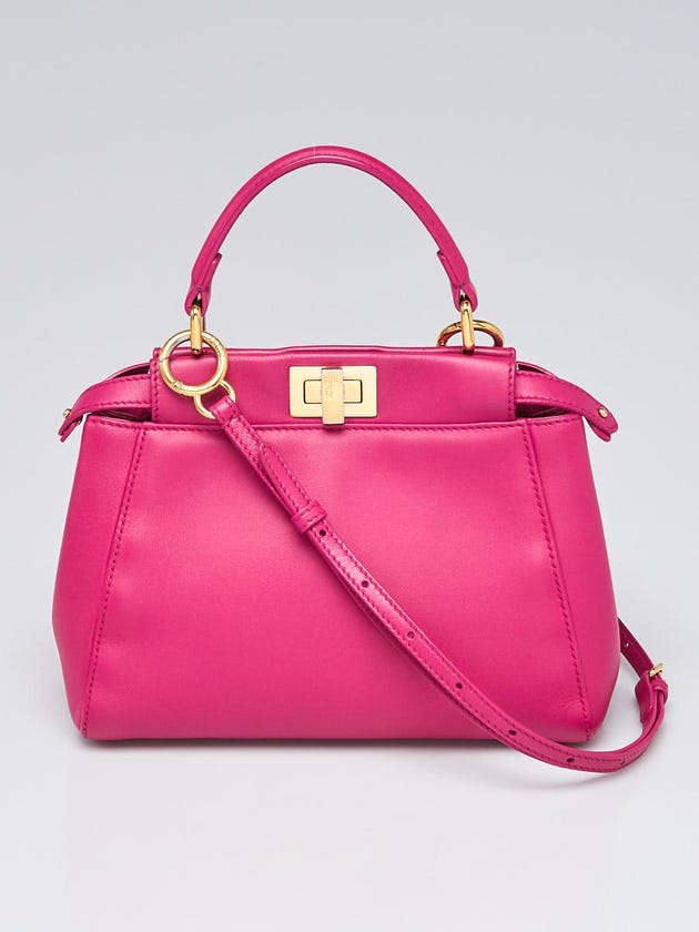 Fendi Dark Pink Leather Mini Peekaboo Satchel Bag 8BN244