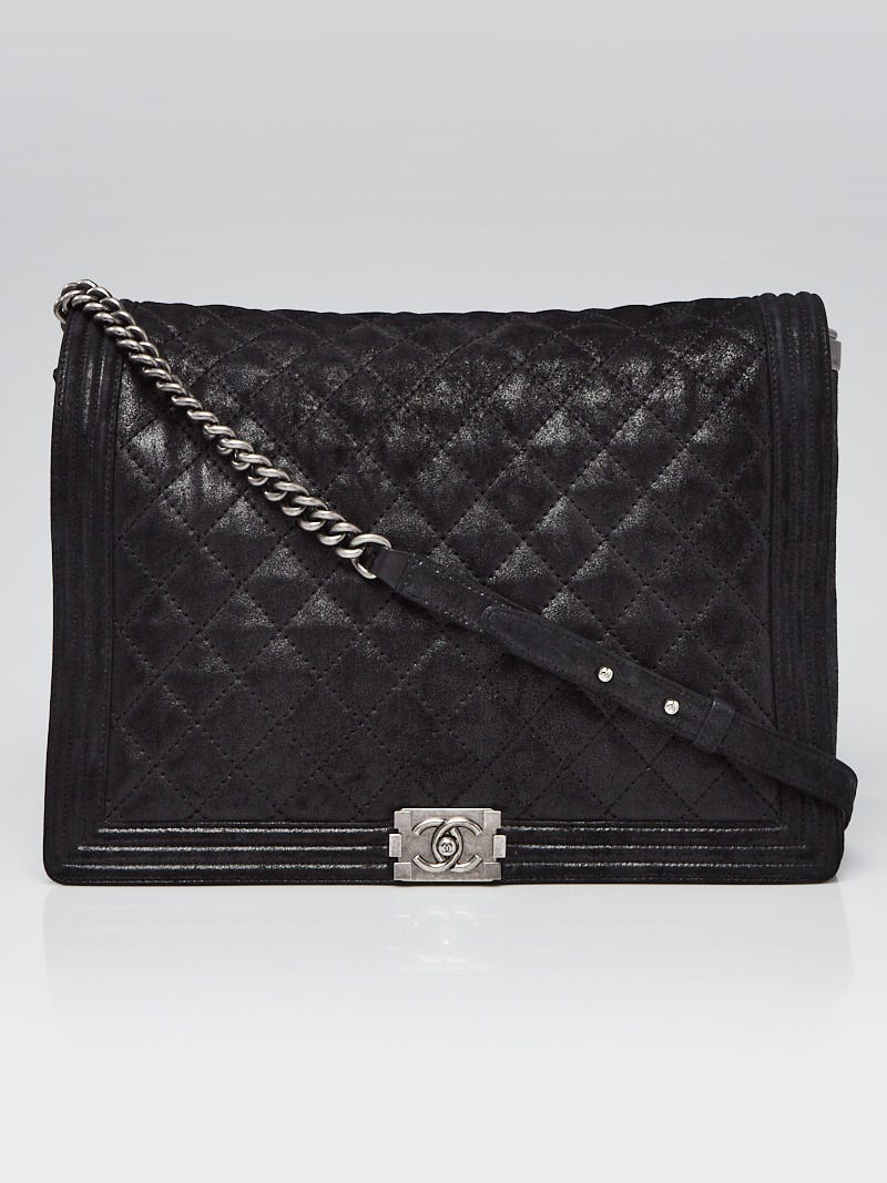 Chanel Black Quilted Iridescent Leather Gentle XL Boy Bag - Yoogi's Closet