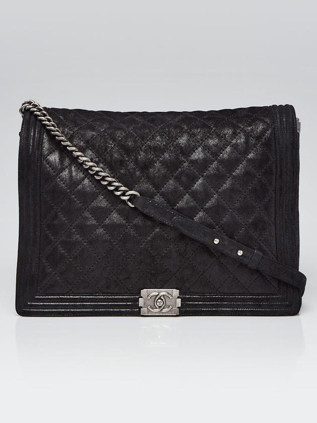 Chanel Black Quilted Iridescent Leather Gentle XL Boy Bag