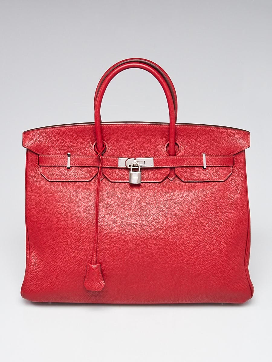 Hermes 40cm Rouge Vif Togo Leather Palladium Plated Birkin Bag