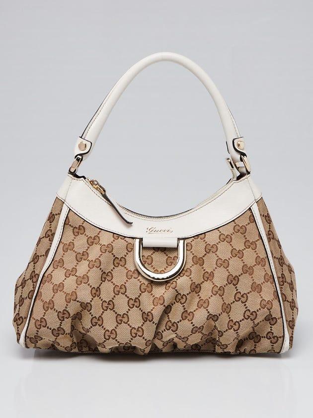 Gucci Beige/White GG Canvas Small D-Ring Hobo Bag