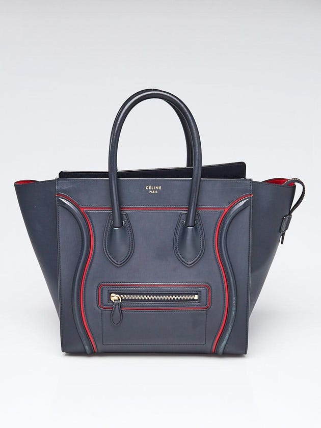 Celine Navy Blue/Red Smooth Calfskin Leather Mini Luggage Tote Bag