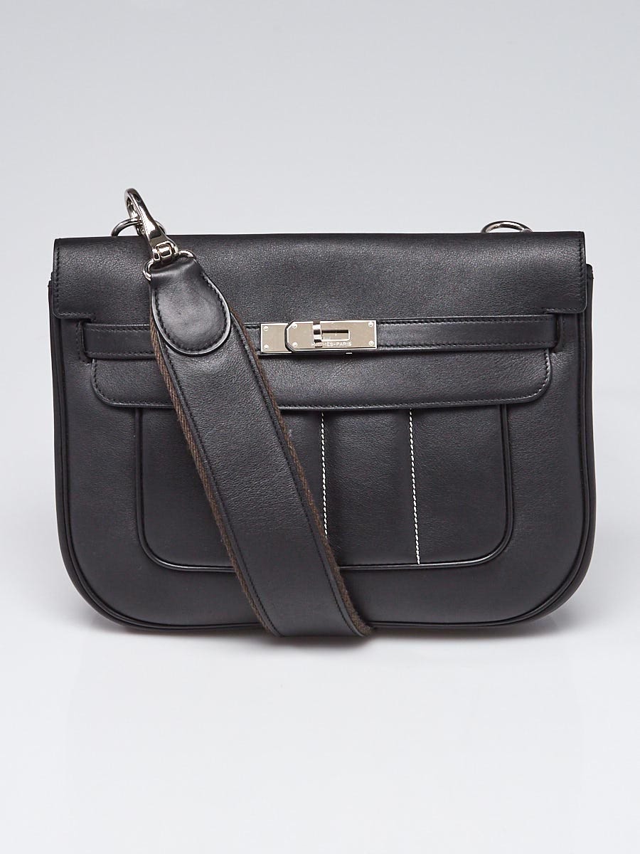 Hermes 28cm Black Swift Leather Palladium Plated Berline Bag