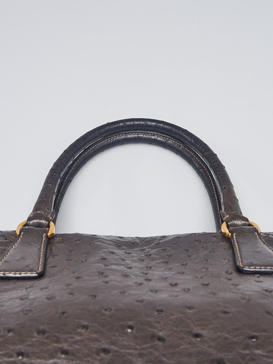Prada Ostrich Leather Convertible Tote in Brown