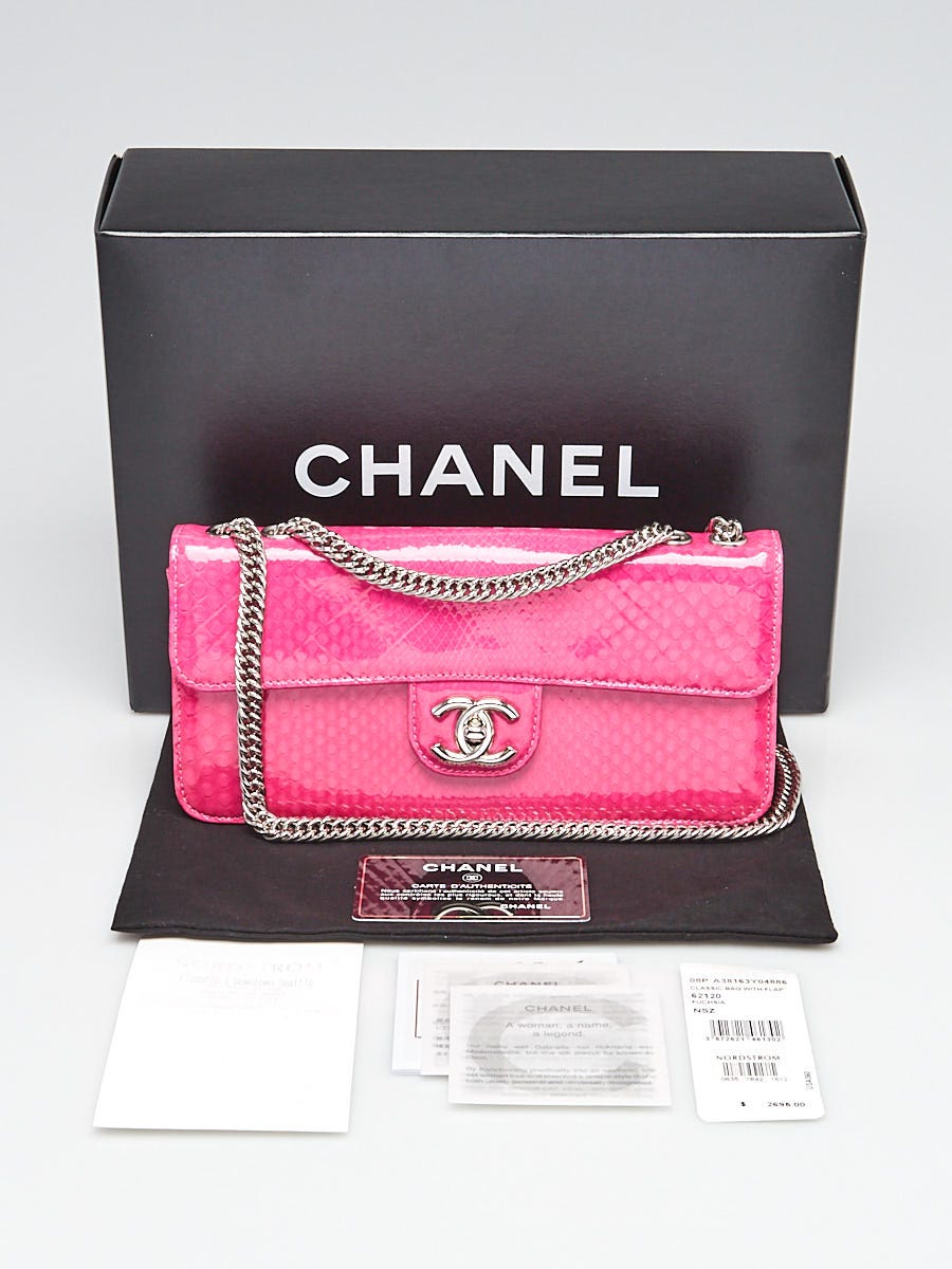 Chanel Fuchsia Patent Python Bijoux Chain East/West Small Flap Bag - Yoogi's  Closet